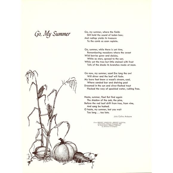 Go My Summer Julia Collins Ardayne 1970s Poem Retro Kitsch Wall Art SF4 - Picture 1 of 2